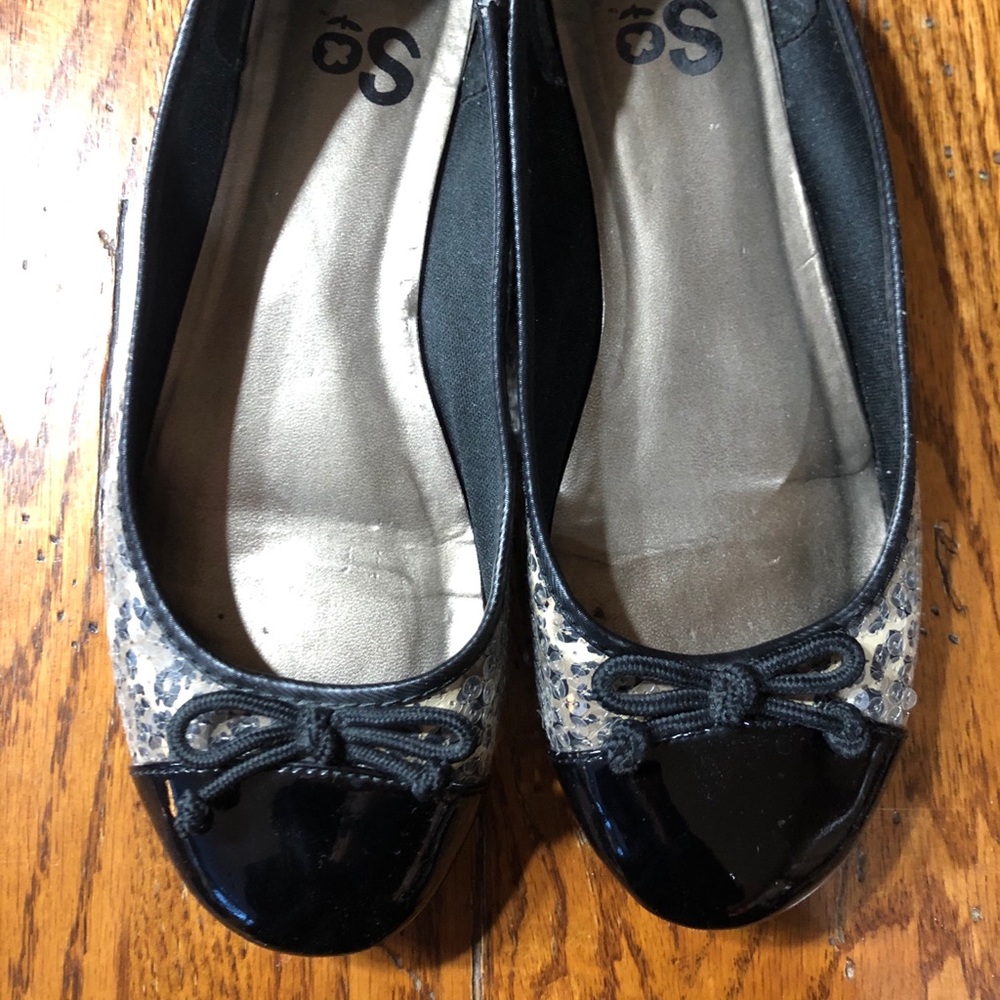 SO Sequined black and cheetah print flats - size 8
